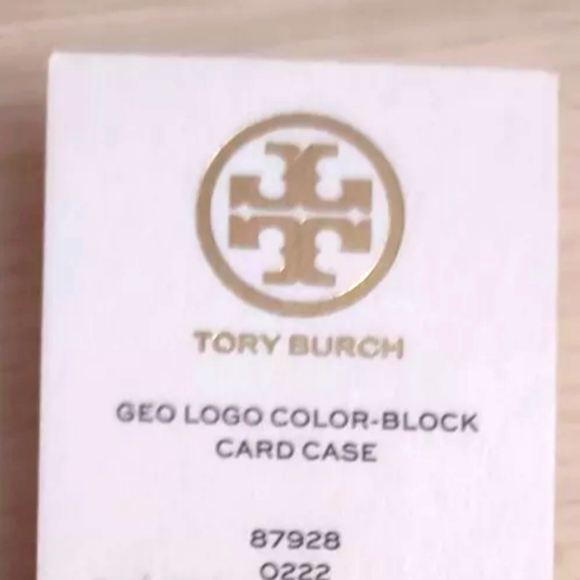 Tory Burch Geo Logo Gold Card Holder Color Block Navy Green Printed Leather - Picture 3 of 3